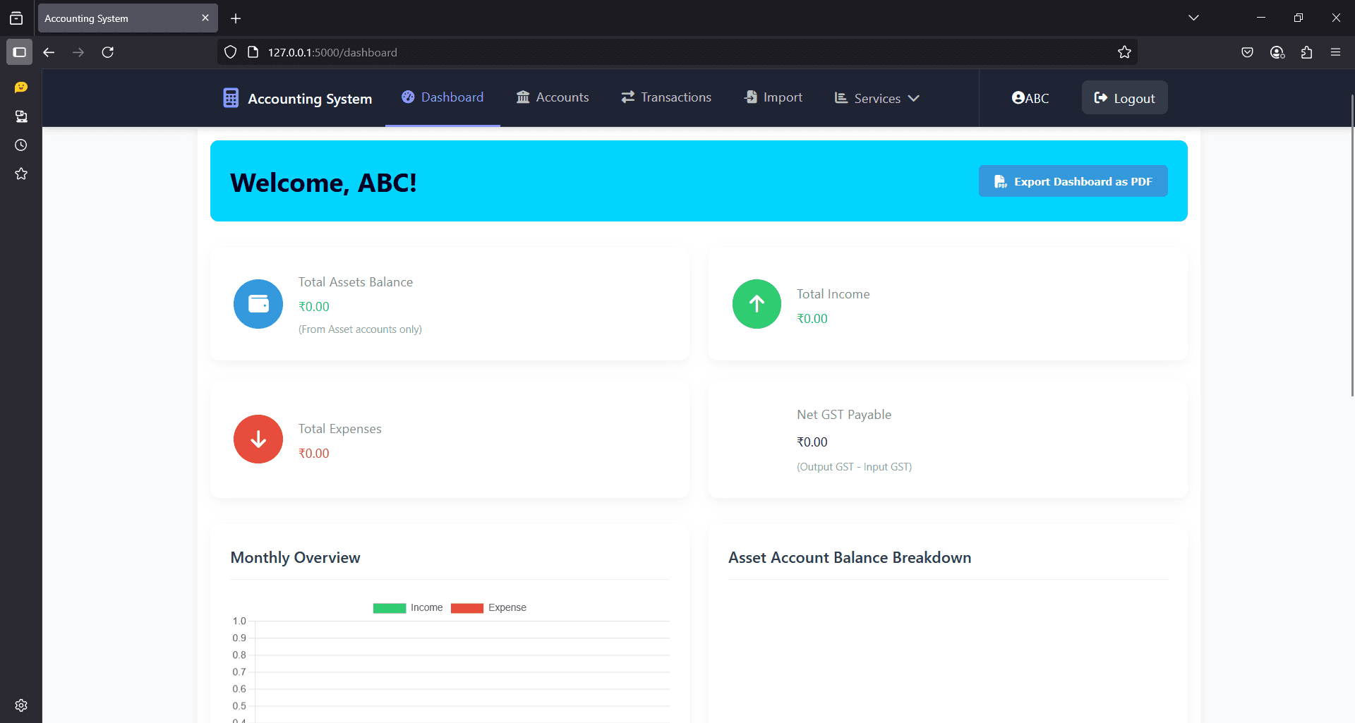 Web-Based Accounting System interface